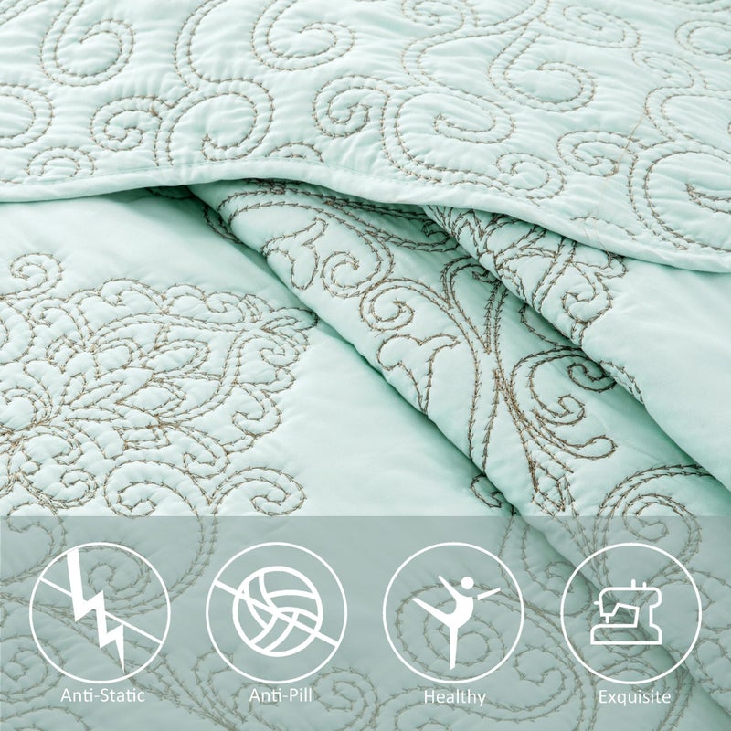 Home Soft Things Damask 4 Piece Bedspread Set, Scalloped Edge Reversible Quilt Coverlet Comforter Prewashed Bedding Set, Matelasse Embossed Floral Solid Pattern,Blue Oversize King(120" x 120") - Image 4